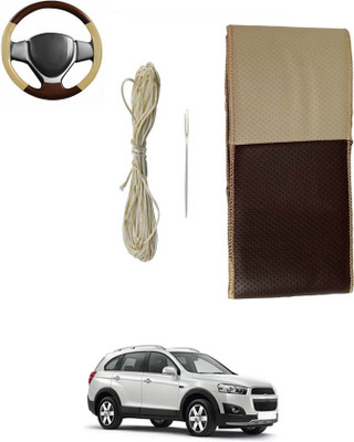 MATIES Hand Stiched Steering Cover For Chevrolet Captiva(Beige/Brown, Leatherite)