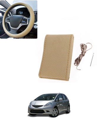 AYW Hand Stiched Steering Cover For Honda Jazz(Beige, Leatherite)
