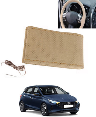 MATIES Hand Stiched Steering Cover For Hyundai i20(Beige, Leatherite)
