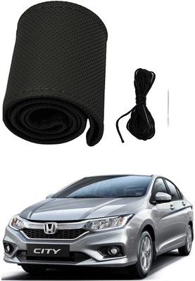 ARNEJA Hand Stiched Steering Cover For Honda City(Black, Leather)