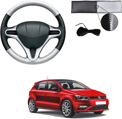 Autocom Hand Stiched Steering Cover For Volkswagen Polo GT(Silver, Black, Leather)