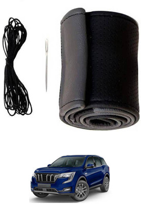 MATIES Hand Stiched Steering Cover For Mahindra Universal For Car(Black/Grey, Leatherite)