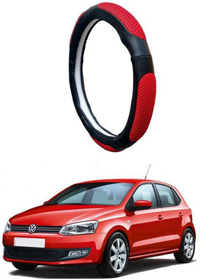 AUTO PEARL Steering Cover For Volkswagen Polo(Black Red, Leatherite)