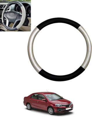monolive Hand Stiched Steering Cover For Toyota Etios(Silver/Black, Leatherite)