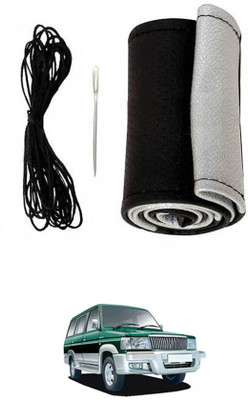 monolive Hand Stiched Steering Cover For Toyota Qualis(Silver/Black, Leatherite)
