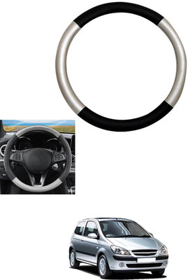 MATIES Steering Cover For Hyundai Getz(Silver, Black, Leather)