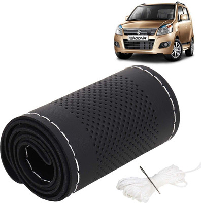 Kingsway Hand Stiched Steering Cover For Maruti WagonR(Black Color with Silver Thread, Leatherite)