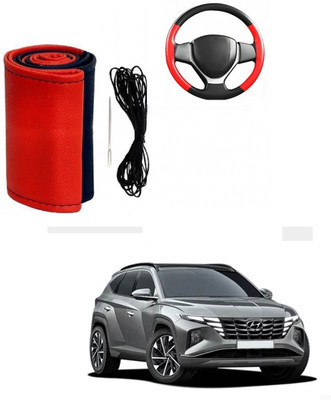 Autocom Hand Stiched Steering Cover For Hyundai Tucson(Red, Black, Leather)