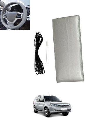 monolive Hand Stiched Steering Cover For Tata Safari Storme(Silver, Leatherite)