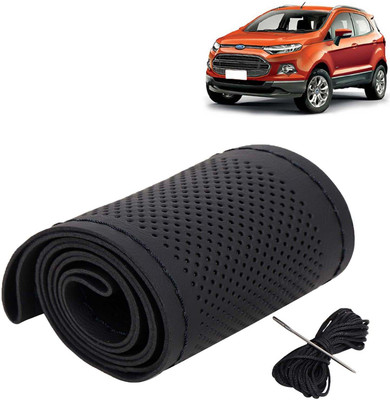 Kingsway Hand Stiched Steering Cover For Ford Ecosport(Black Color with Black Thread, Leatherite)
