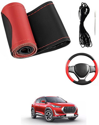 MATIES Hand Stiched Steering Cover For Nissan Universal For Car(Red/Black, Leatherite)