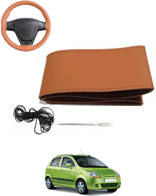 MATIES Hand Stiched Steering Cover For Chevrolet Spark(Tan, Leatherite)