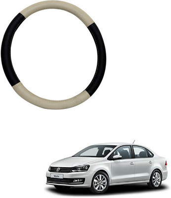 RKPSP Hand Stiched Steering Cover For Universal For Car Vento(Beige/Black, Leatherite)
