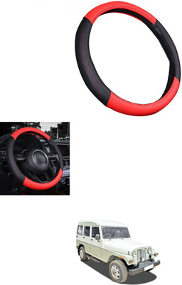 MATIES Steering Cover For Mahindra Marshal(Red/Black, Leather)