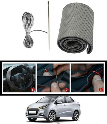 ABJD Hand Stiched Steering Cover For BMW Xcent(Grey, Leatherite)