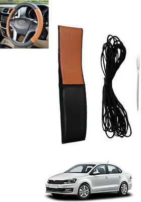 MSNP Hand Stiched Steering Cover For Volkswagen Vento(Tan, Black, Leatherite)