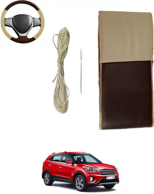 monolive Hand Stiched Steering Cover For Hyundai Creta(Brown/Beige, Leatherite)