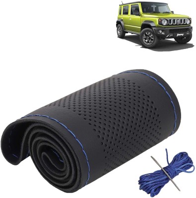 Kingsway Hand Stiched Steering Cover For Maruti Universal For Car(Black Color with Blue Thread, Leatherite)