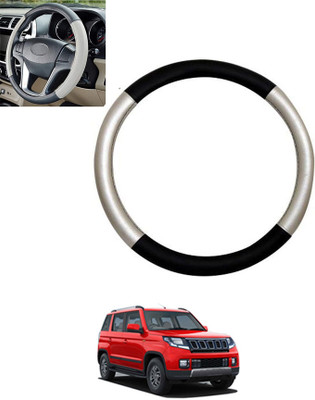 monolive Hand Stiched Steering Cover For Mahindra TUV 300(Silver/Black, Leatherite)