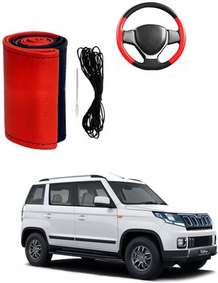 ARNEJA Hand Stiched Steering Cover For Mahindra TUV 300(Red, Black, Leather)