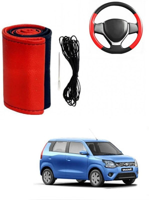 ARNEJA Hand Stiched Steering Cover For Maruti WagonR(Red, Black, Leather)