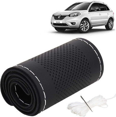 Kingsway Hand Stiched Steering Cover For Renault Koleos(Black Color with Silver Thread, Leatherite)