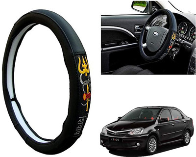 GS Grow n Shine Hand Stiched Steering Cover For Toyota Etios(Black, Leatherite)