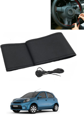 AYW Hand Stiched Steering Cover For Nissan Micra Active(Black, Leatherite)