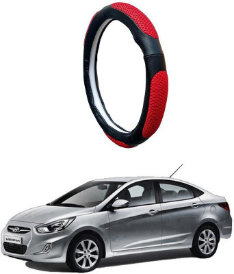 AUTO PEARL Steering Cover For Hyundai Verna(Black Red, Leatherite)