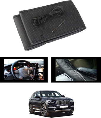 MATIES Hand Stiched Steering Cover For BMW X3(Black, Leatherite)