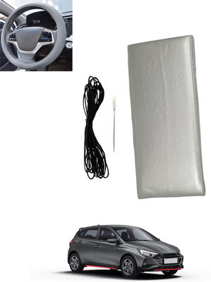 MSNP Hand Stiched Steering Cover For Hyundai Universal For Car(Silver, Leatherite)