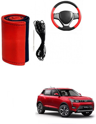 ARNEJA Hand Stiched Steering Cover For Mahindra XUV(Red, Black, Leather)