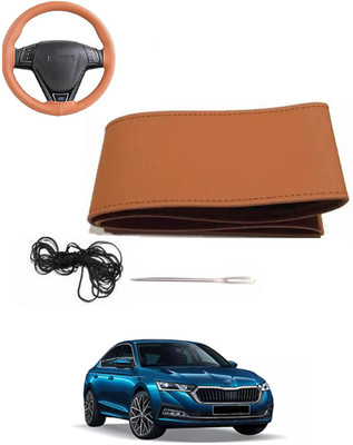 MATIES Hand Stiched Steering Cover For Skoda Octavia(Tan, Leatherite)