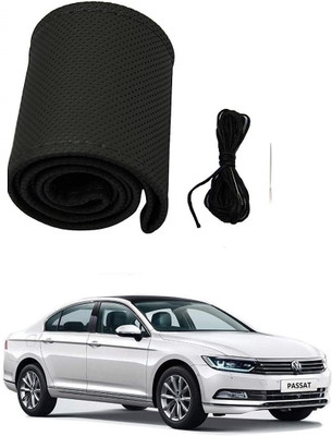 ARNEJA Hand Stiched Steering Cover For Volkswagen Passat(Black, Leather)