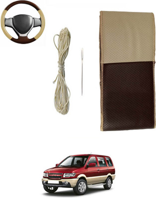 ABJD Hand Stiched Steering Cover For Chevrolet Teana(Beige, Brown, Leatherite)