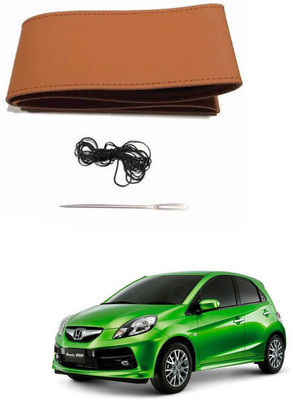 RKPSP Hand Stiched Steering Cover For Universal For Car Brio(Tan, Leatherite)