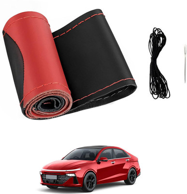 ABJD Hand Stiched Steering Cover For Hyundai Verna(Red, Black, Leatherite)