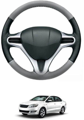MATIES Steering Cover For Skoda Rapid(Grey, Black, Leather)