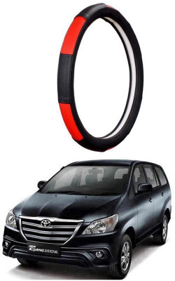 AUTO PEARL Steering Cover For Toyota Innova(Gold Blaze Black and Red, Leatherite)