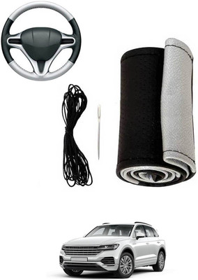 MATIES Hand Stiched Steering Cover For Volkswagen Touareg(Silver, Black, Leatherite)