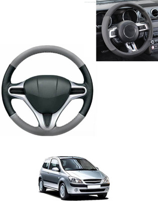 AYW Steering Cover For Hyundai Getz(Grey/Black, Leatherite)