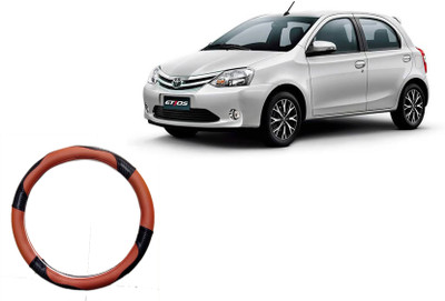HOTRENZ Steering Cover For Toyota Etios(Light Brown,Black, Leatherite)
