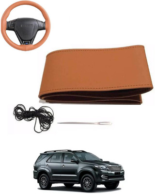 MATIES Hand Stiched Steering Cover For Toyota Fortuner(Tan, Leatherite)