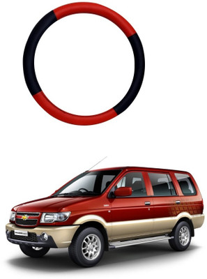 SPREADX Steering Cover For Chevrolet Tavera(Red, Black, Leatherite)