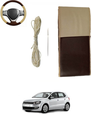 ABJD Hand Stiched Steering Cover For Volkswagen Polo(Beige, Brown, Leatherite)