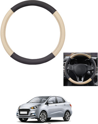 MATIES Steering Cover For Hyundai Xcent(Beige/Black, Leather)