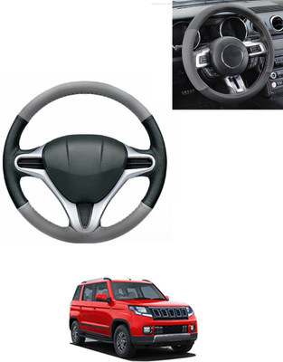 AYW Steering Cover For Mahindra TUV 300(Grey/Black, Leatherite)