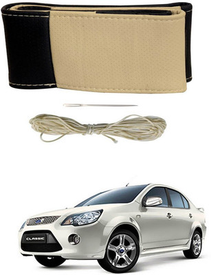 RKPSP Hand Stiched Steering Cover For Universal For Car Fabia(Beige/Black, Leatherite)