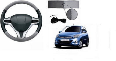 AutoGalaxy Hand Stiched Steering Cover For Mini Kwid(silver & black, Leather)