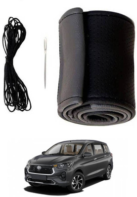 MATIES Hand Stiched Steering Cover For Toyota Universal For Car(Black/Grey, Leatherite)